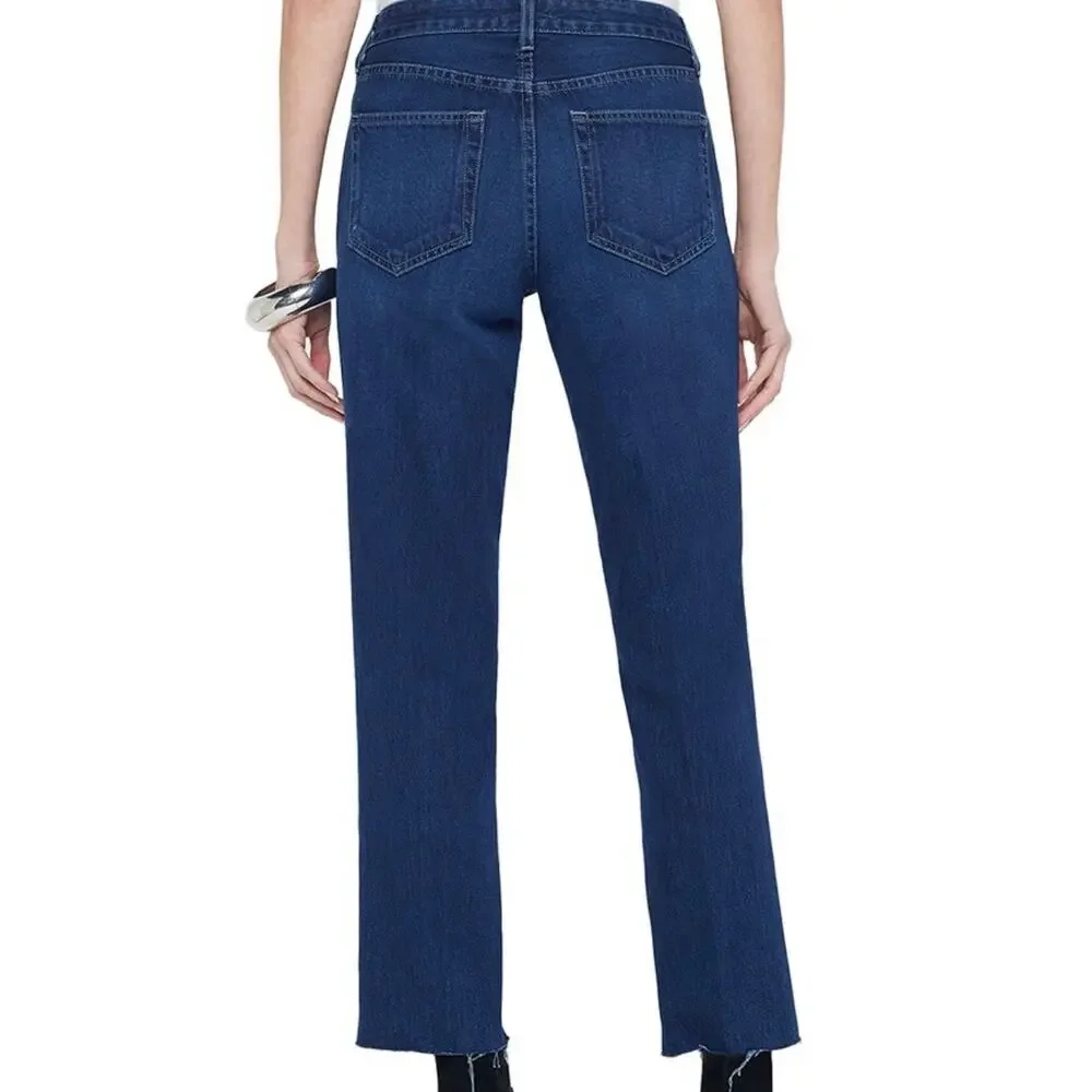 L'Agence Milana Low Rise Stovepipe Crop Straight Jean Raw Hem Women's 28 Blue